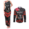 Custom Magpies Football Couples Matching Tank Maxi Dress and Long Sleeve Button Shirt ANZAC Lest We Forget