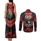 Custom Magpies Football Couples Matching Tank Maxi Dress and Long Sleeve Button Shirt ANZAC Lest We Forget