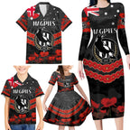 Custom Magpies Football Family Matching Long Sleeve Bodycon Dress and Hawaiian Shirt ANZAC Lest We Forget