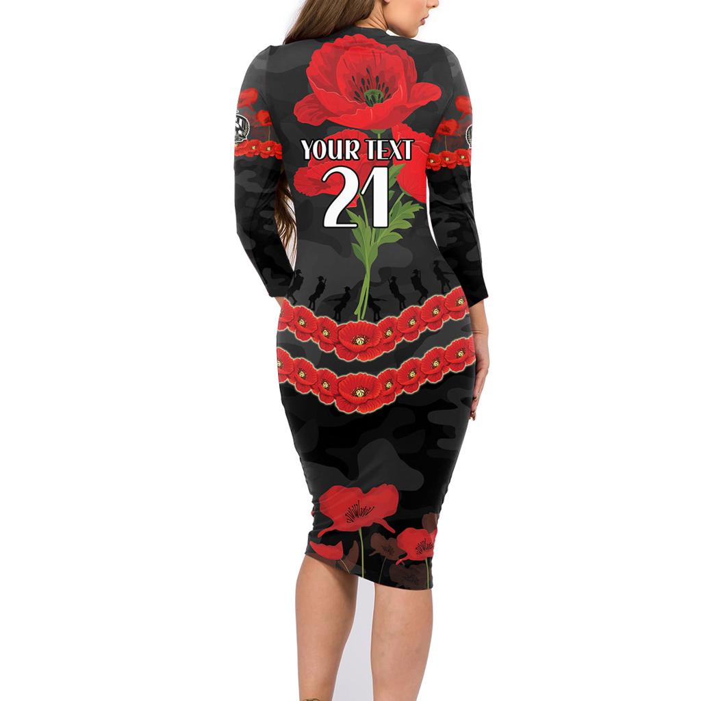 Custom Magpies Football Family Matching Long Sleeve Bodycon Dress and Hawaiian Shirt ANZAC Lest We Forget