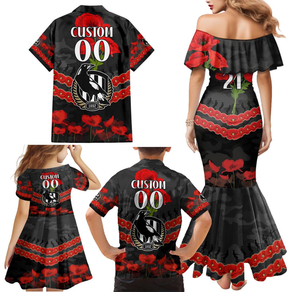Custom Magpies Football Family Matching Mermaid Dress and Hawaiian Shirt ANZAC Lest We Forget