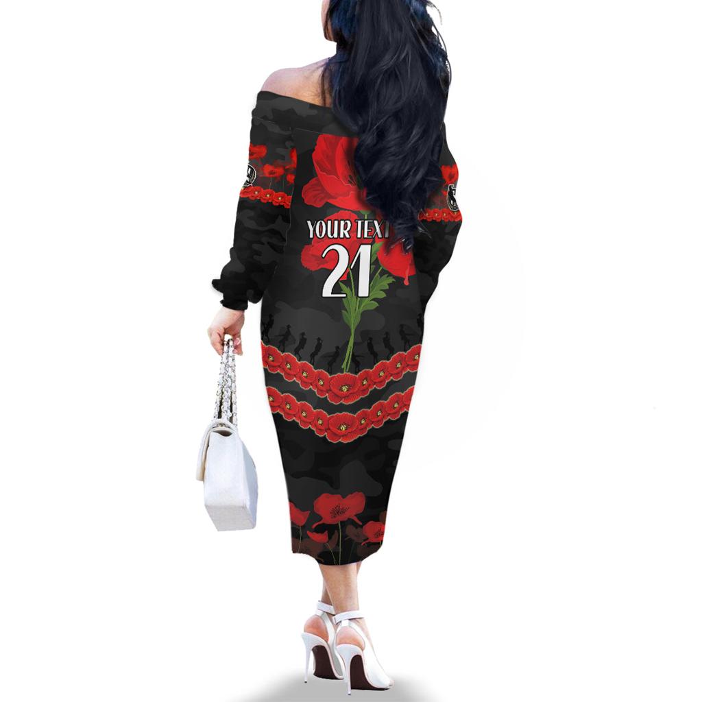 Custom Magpies Football Family Matching Off The Shoulder Long Sleeve Dress and Hawaiian Shirt ANZAC Lest We Forget