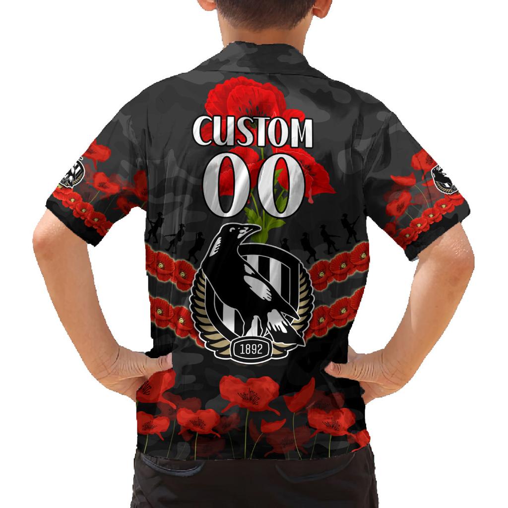 Custom Magpies Football Family Matching Off Shoulder Maxi Dress and Hawaiian Shirt ANZAC Lest We Forget