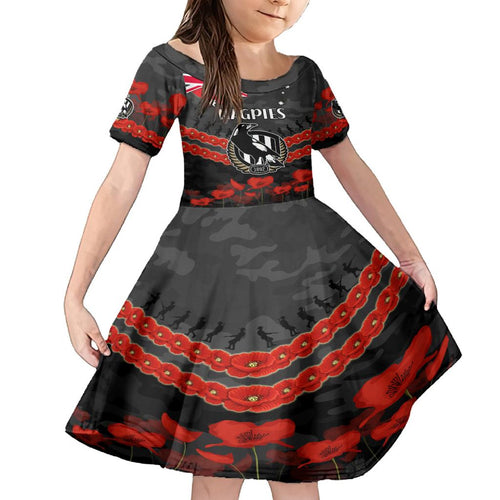 Custom Magpies Football Family Matching Off Shoulder Short Dress and Hawaiian Shirt ANZAC Lest We Forget