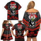 Custom Magpies Football Family Matching Off Shoulder Short Dress and Hawaiian Shirt ANZAC Lest We Forget