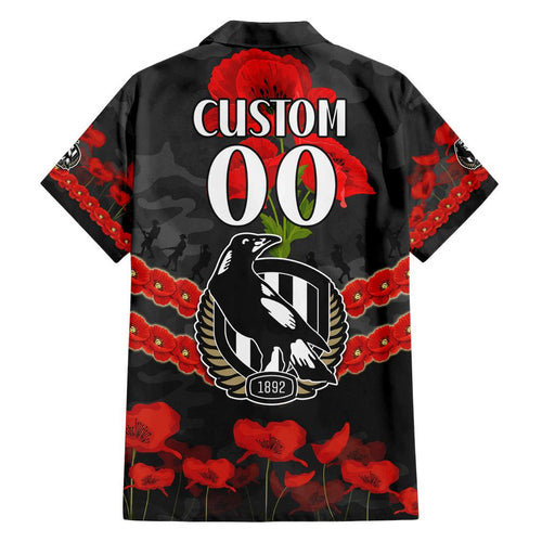 Custom Magpies Football Family Matching Off Shoulder Short Dress and Hawaiian Shirt ANZAC Lest We Forget