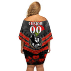 Custom Magpies Football Family Matching Off Shoulder Short Dress and Hawaiian Shirt ANZAC Lest We Forget