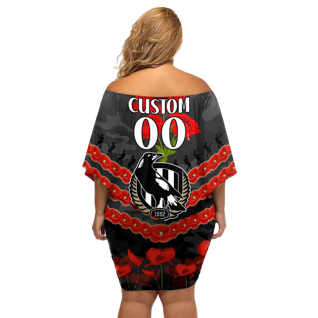 Custom Magpies Football Family Matching Off Shoulder Short Dress and Hawaiian Shirt ANZAC Lest We Forget