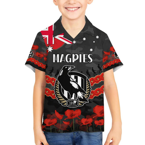 Custom Magpies Football Family Matching Off Shoulder Short Dress and Hawaiian Shirt ANZAC Lest We Forget