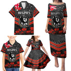 Custom Magpies Football Family Matching Puletasi and Hawaiian Shirt ANZAC Lest We Forget