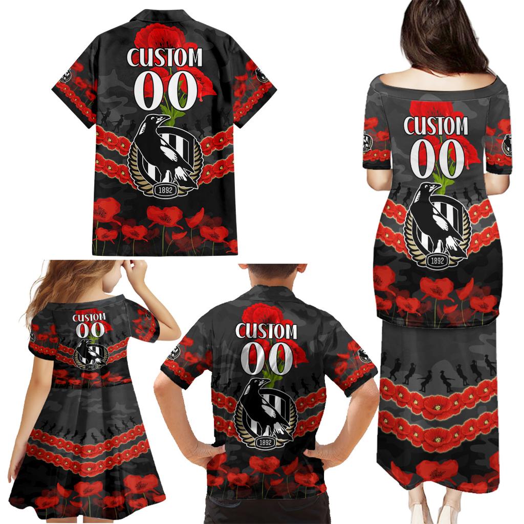 Custom Magpies Football Family Matching Puletasi and Hawaiian Shirt ANZAC Lest We Forget