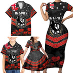 Custom Magpies Football Family Matching Short Sleeve Bodycon Dress and Hawaiian Shirt ANZAC Lest We Forget