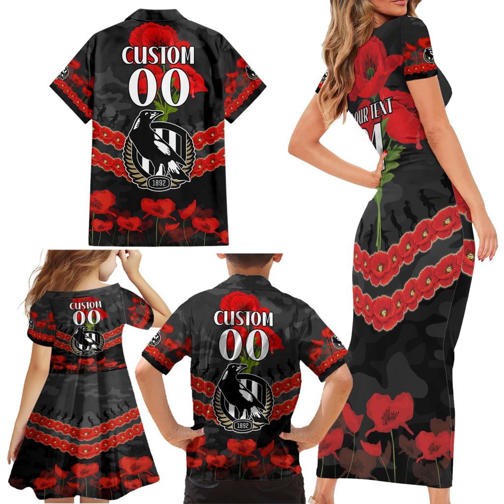 Custom Magpies Football Family Matching Short Sleeve Bodycon Dress and Hawaiian Shirt ANZAC Lest We Forget