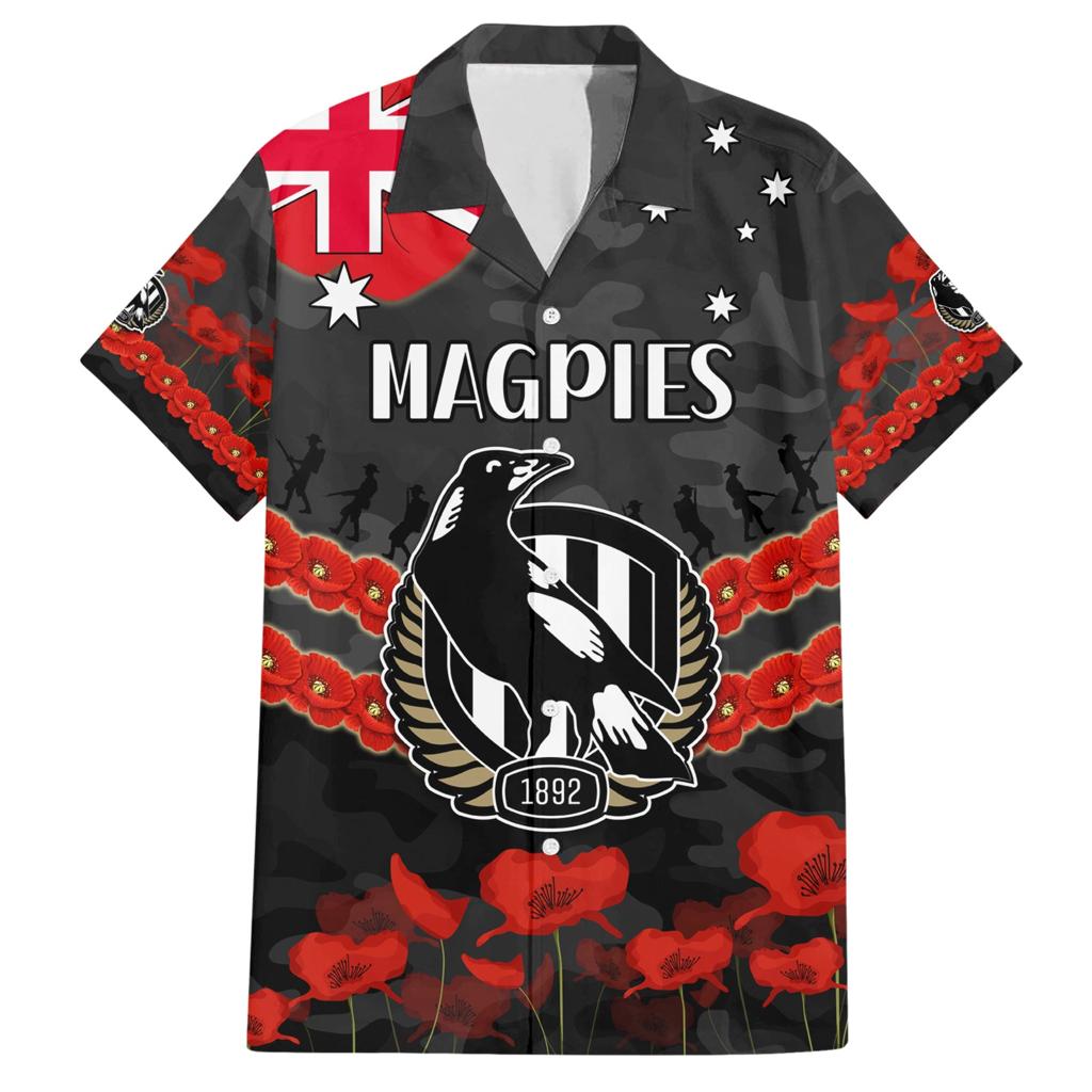 Custom Magpies Football Family Matching Short Sleeve Bodycon Dress and Hawaiian Shirt ANZAC Lest We Forget