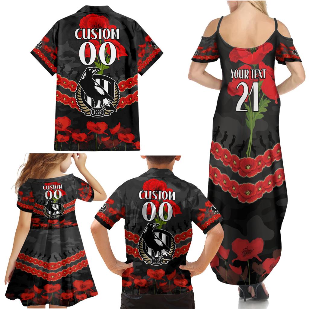 Custom Magpies Football Family Matching Summer Maxi Dress and Hawaiian Shirt ANZAC Lest We Forget