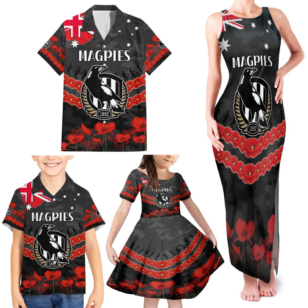 Custom Magpies Football Family Matching Tank Maxi Dress and Hawaiian Shirt ANZAC Lest We Forget