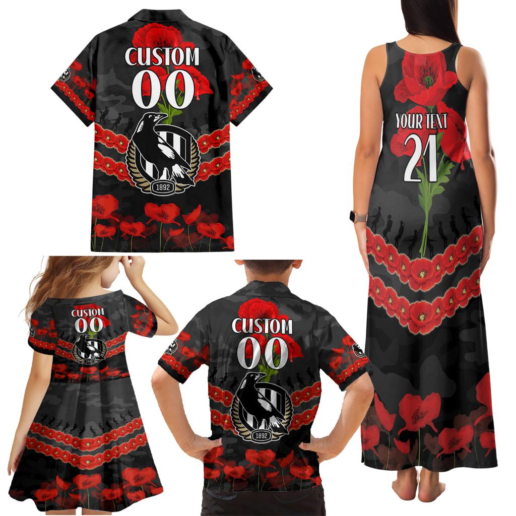 Custom Magpies Football Family Matching Tank Maxi Dress and Hawaiian Shirt ANZAC Lest We Forget
