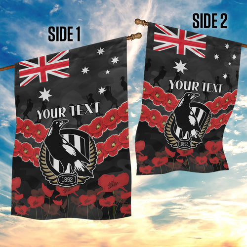 Custom Magpies Football Garden Flag ANZAC Lest We Forget