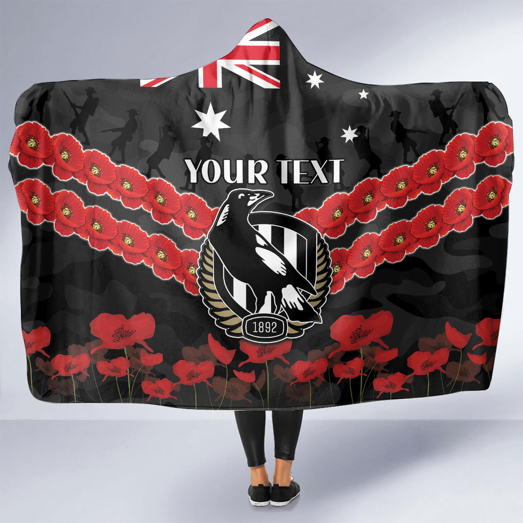 Custom Magpies Football Hooded Blanket ANZAC Lest We Forget