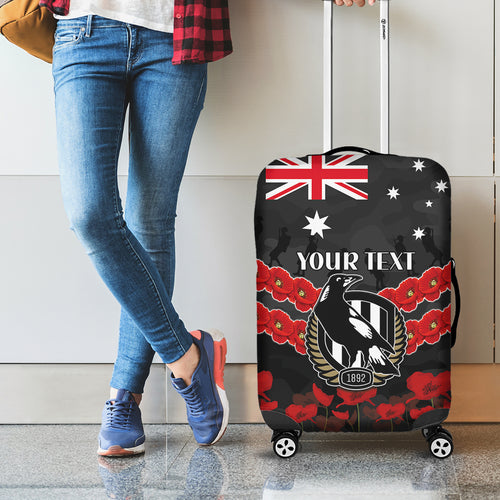 Custom Magpies Football Luggage Cover ANZAC Lest We Forget