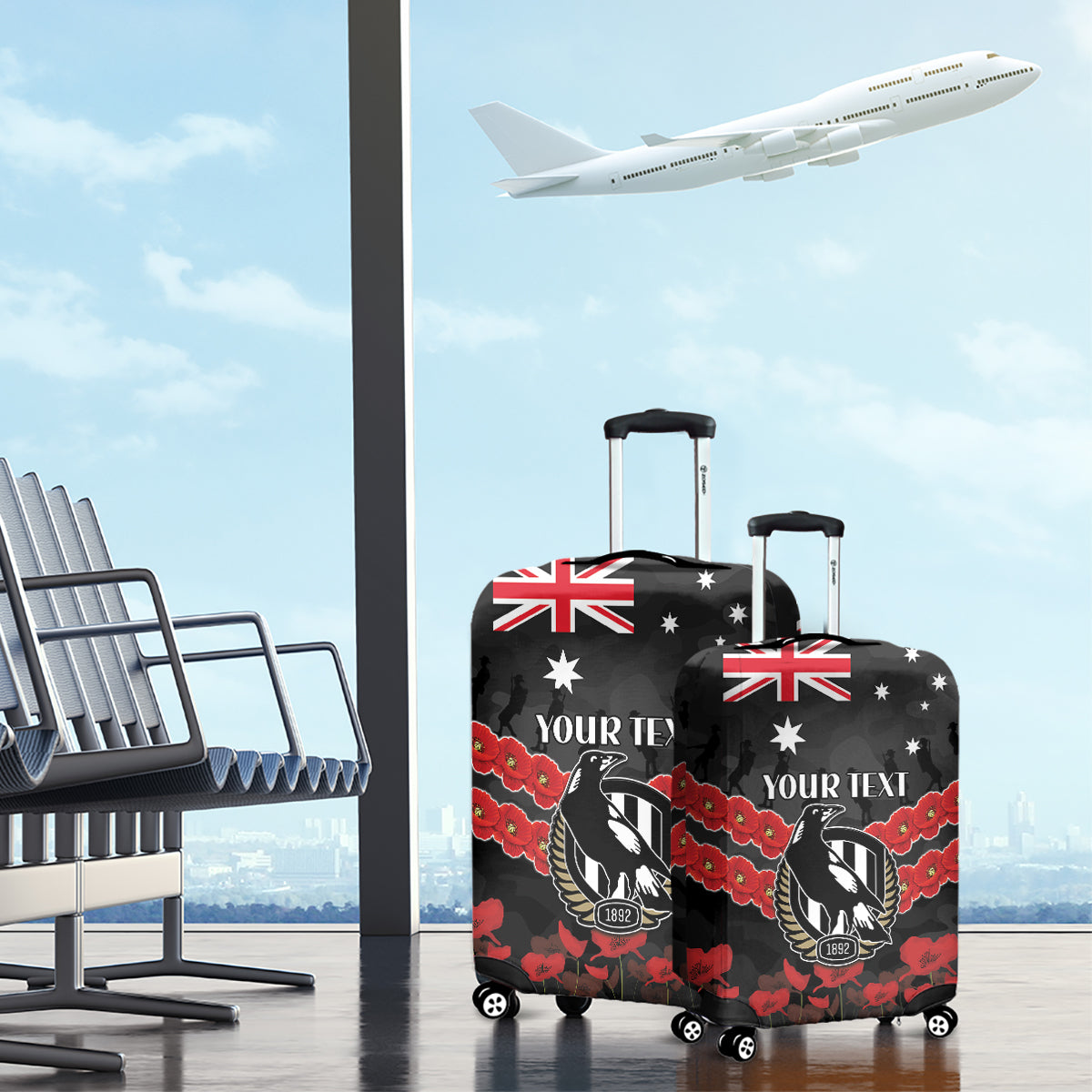 Custom Magpies Football Luggage Cover ANZAC Lest We Forget