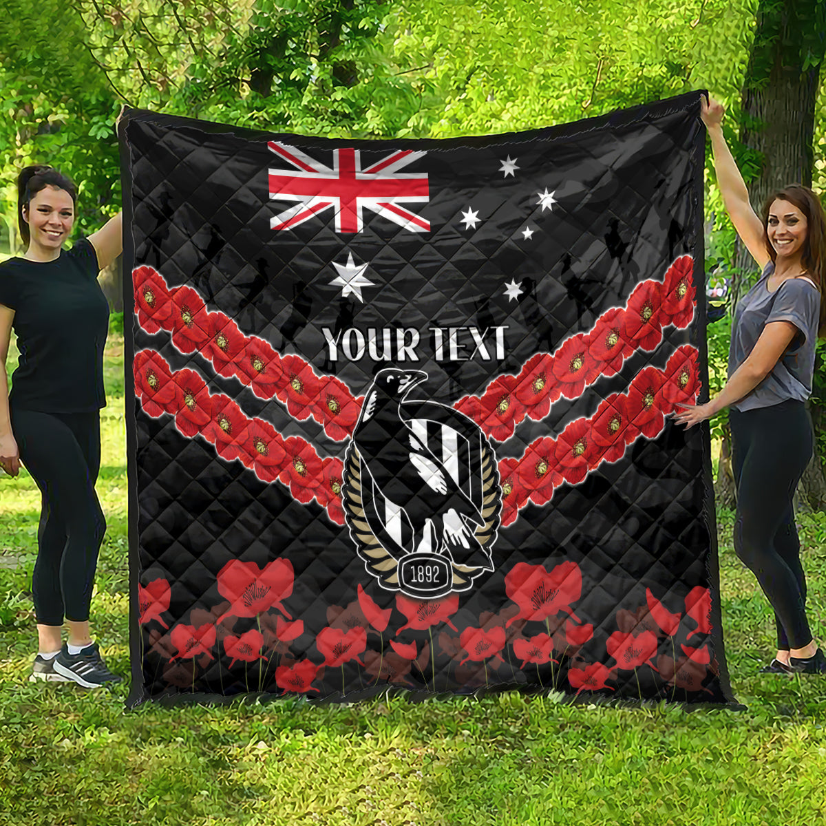 Custom Magpies Football Quilt ANZAC Lest We Forget