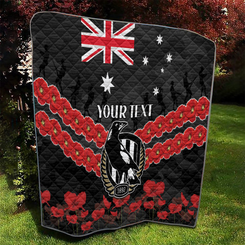 Custom Magpies Football Quilt ANZAC Lest We Forget