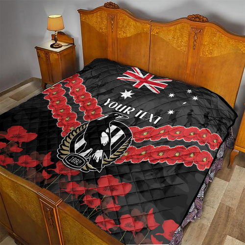 Custom Magpies Football Quilt ANZAC Lest We Forget
