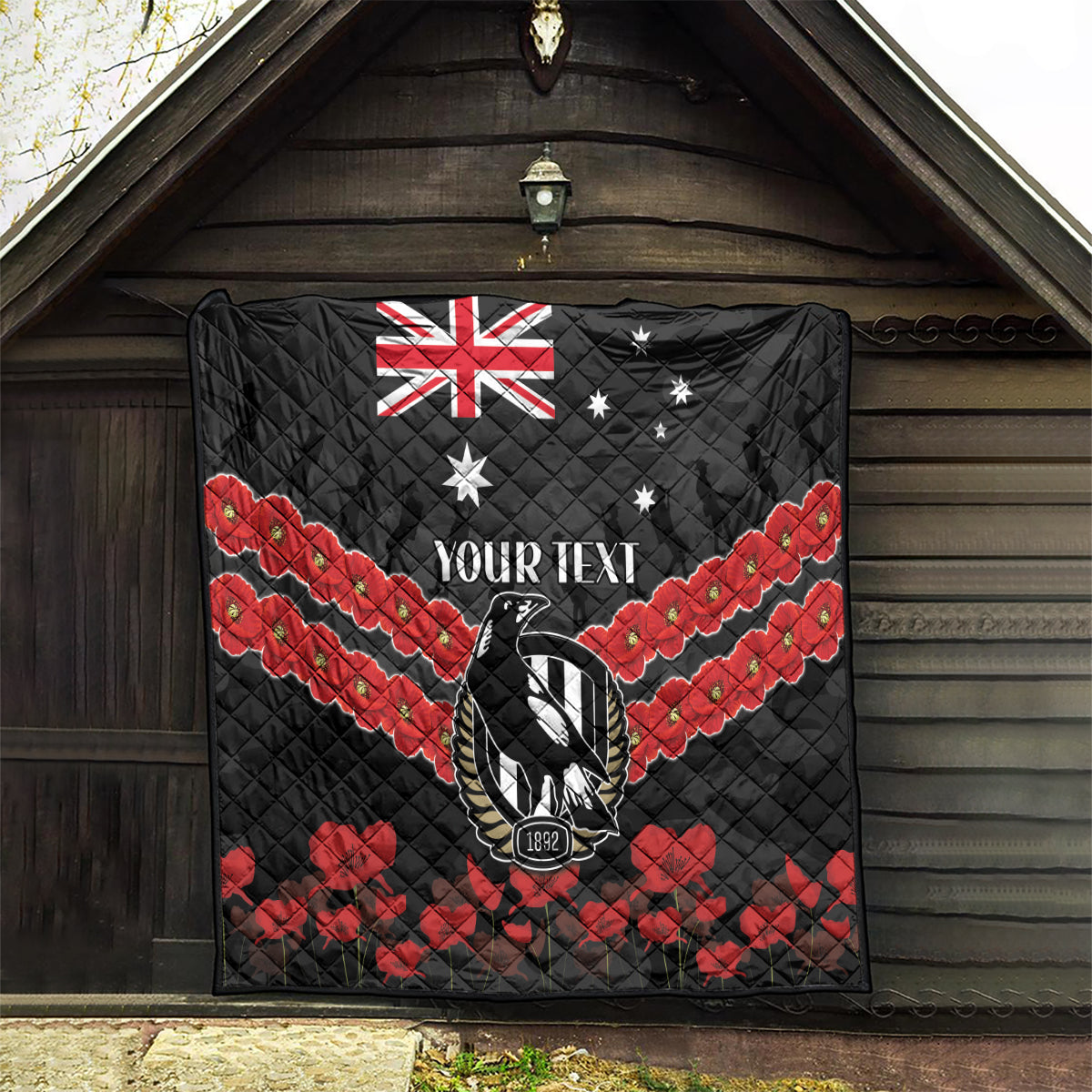 Custom Magpies Football Quilt ANZAC Lest We Forget