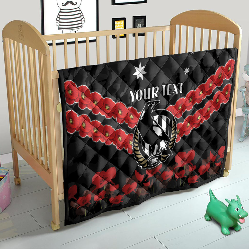 Custom Magpies Football Quilt ANZAC Lest We Forget