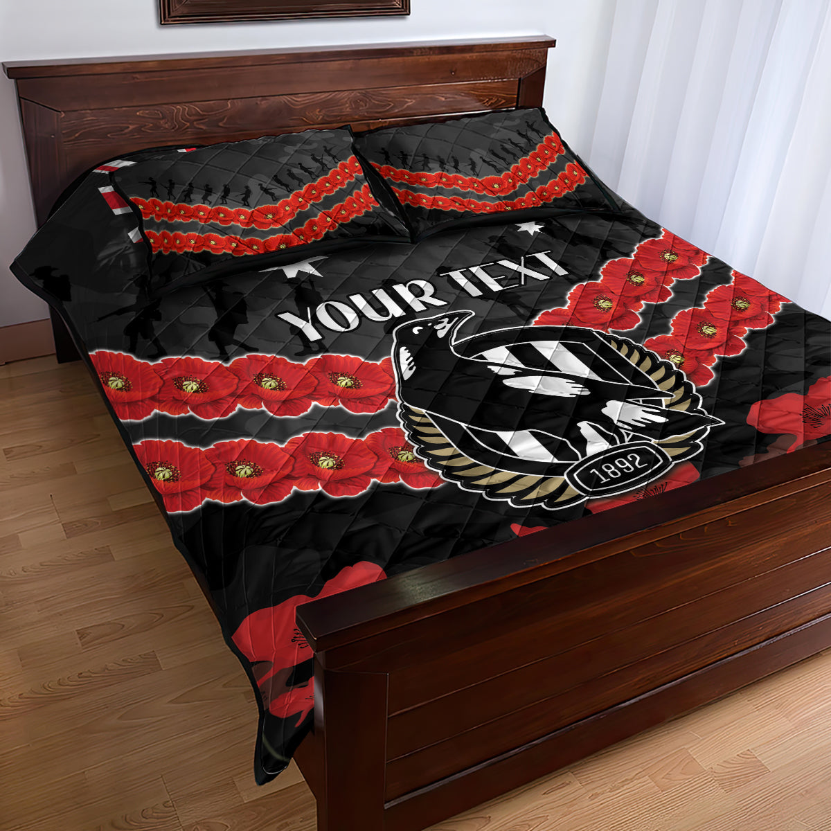 Custom Magpies Football Quilt Bed Set ANZAC Lest We Forget
