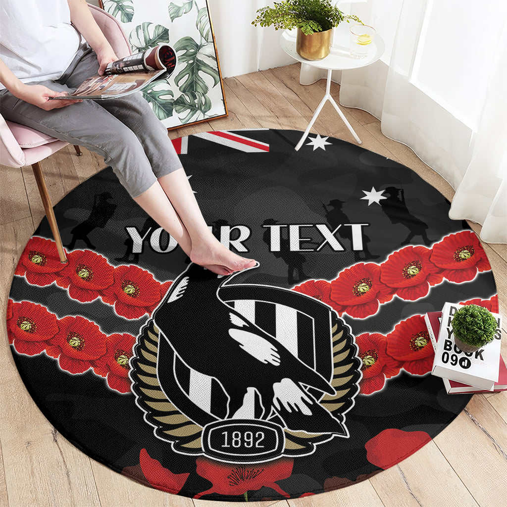 Custom Magpies Football Round Carpet ANZAC Lest We Forget
