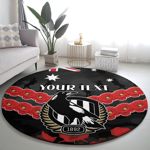 Custom Magpies Football Round Carpet ANZAC Lest We Forget