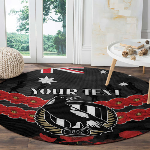 Custom Magpies Football Round Carpet ANZAC Lest We Forget