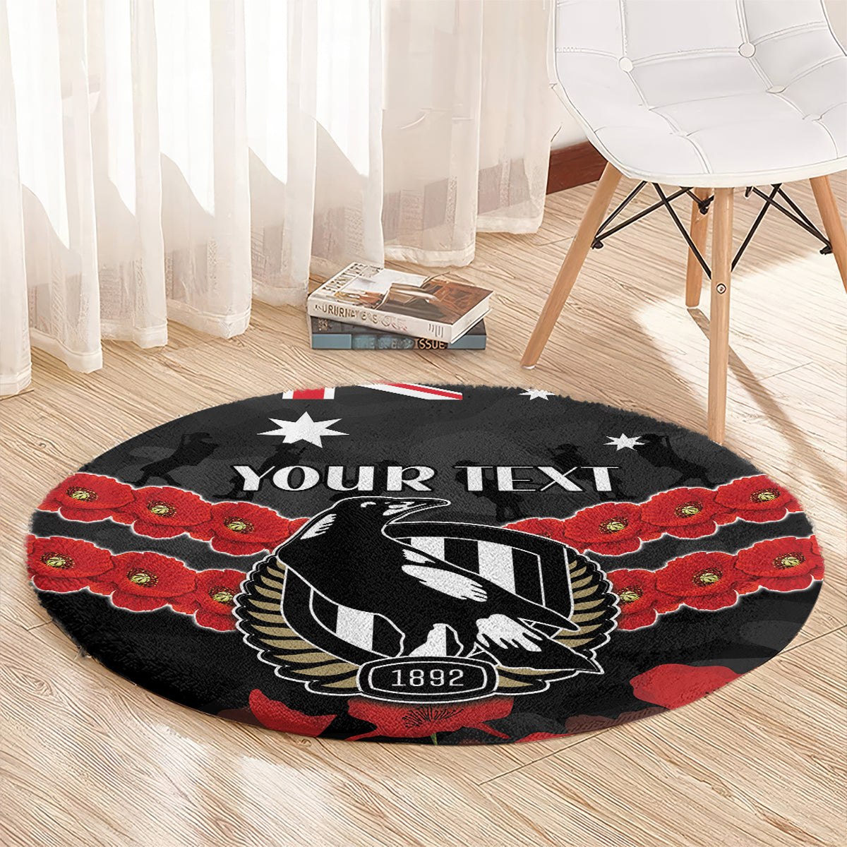 Custom Magpies Football Round Carpet ANZAC Lest We Forget