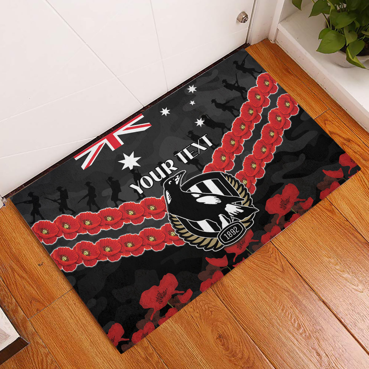 Custom Magpies Football Rubber Doormat ANZAC Lest We Forget
