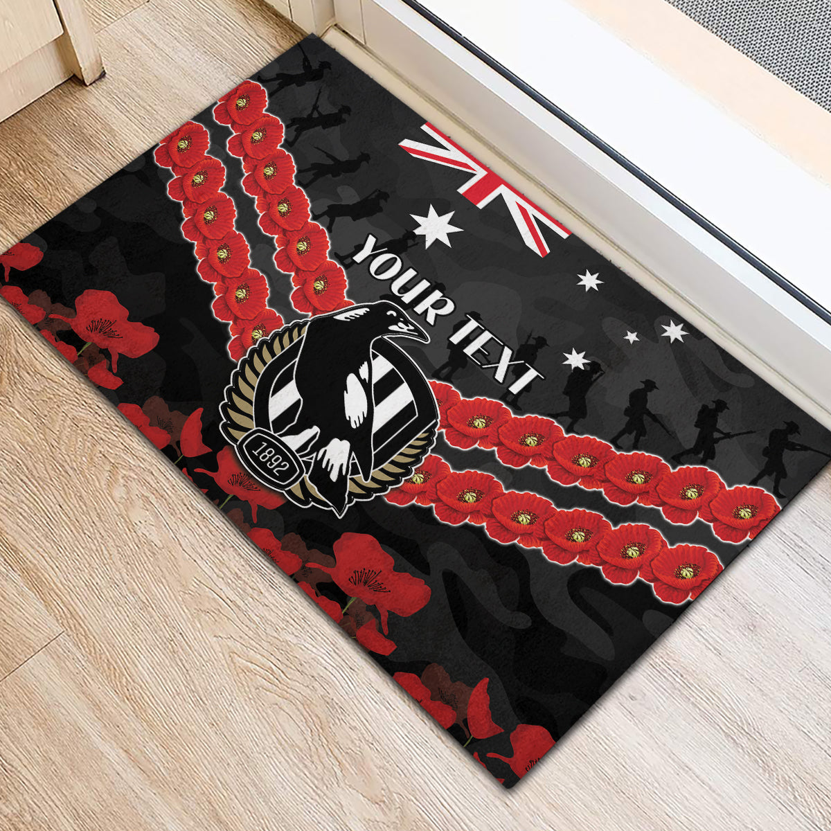 Custom Magpies Football Rubber Doormat ANZAC Lest We Forget