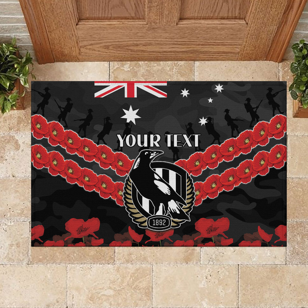 Custom Magpies Football Rubber Doormat ANZAC Lest We Forget