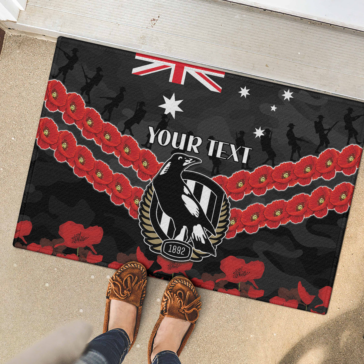 Custom Magpies Football Rubber Doormat ANZAC Lest We Forget