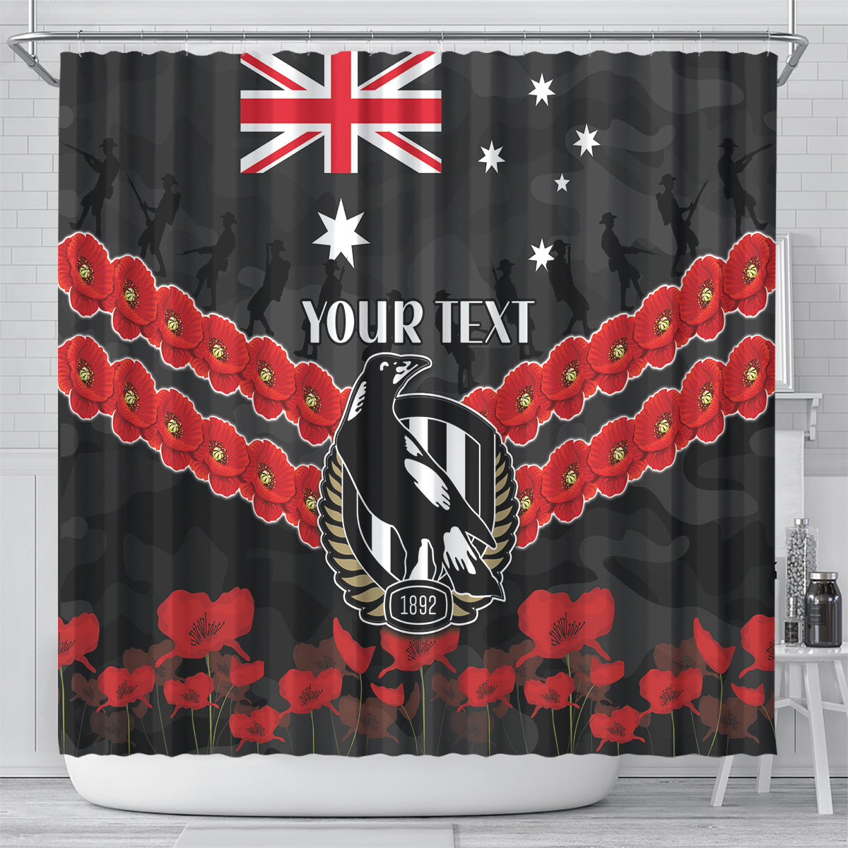 Custom Magpies Football Shower Curtain ANZAC Lest We Forget