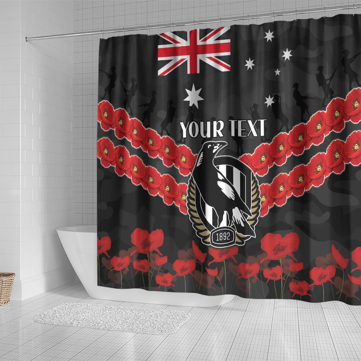Custom Magpies Football Shower Curtain ANZAC Lest We Forget
