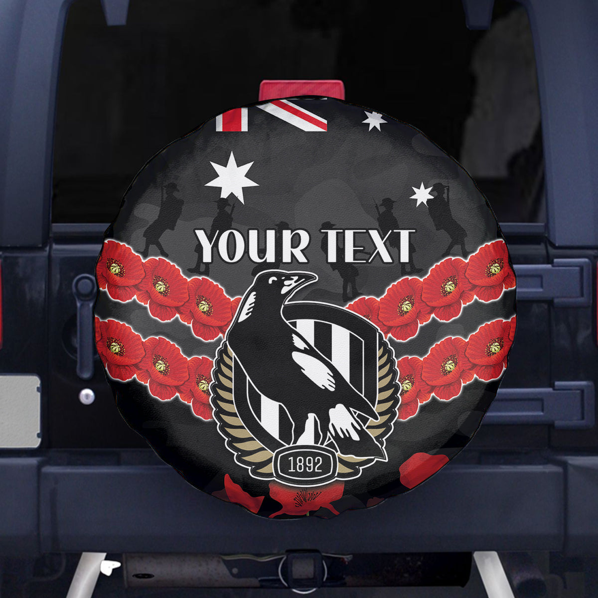 Custom Magpies Football Spare Tire Cover ANZAC Lest We Forget