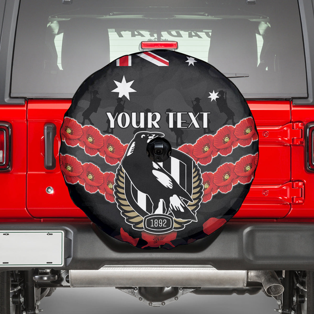 Custom Magpies Football Spare Tire Cover ANZAC Lest We Forget