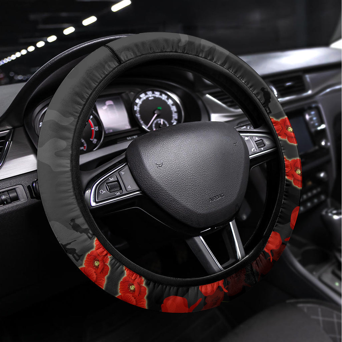 Custom Magpies Football Steering Wheel Cover ANZAC Lest We Forget