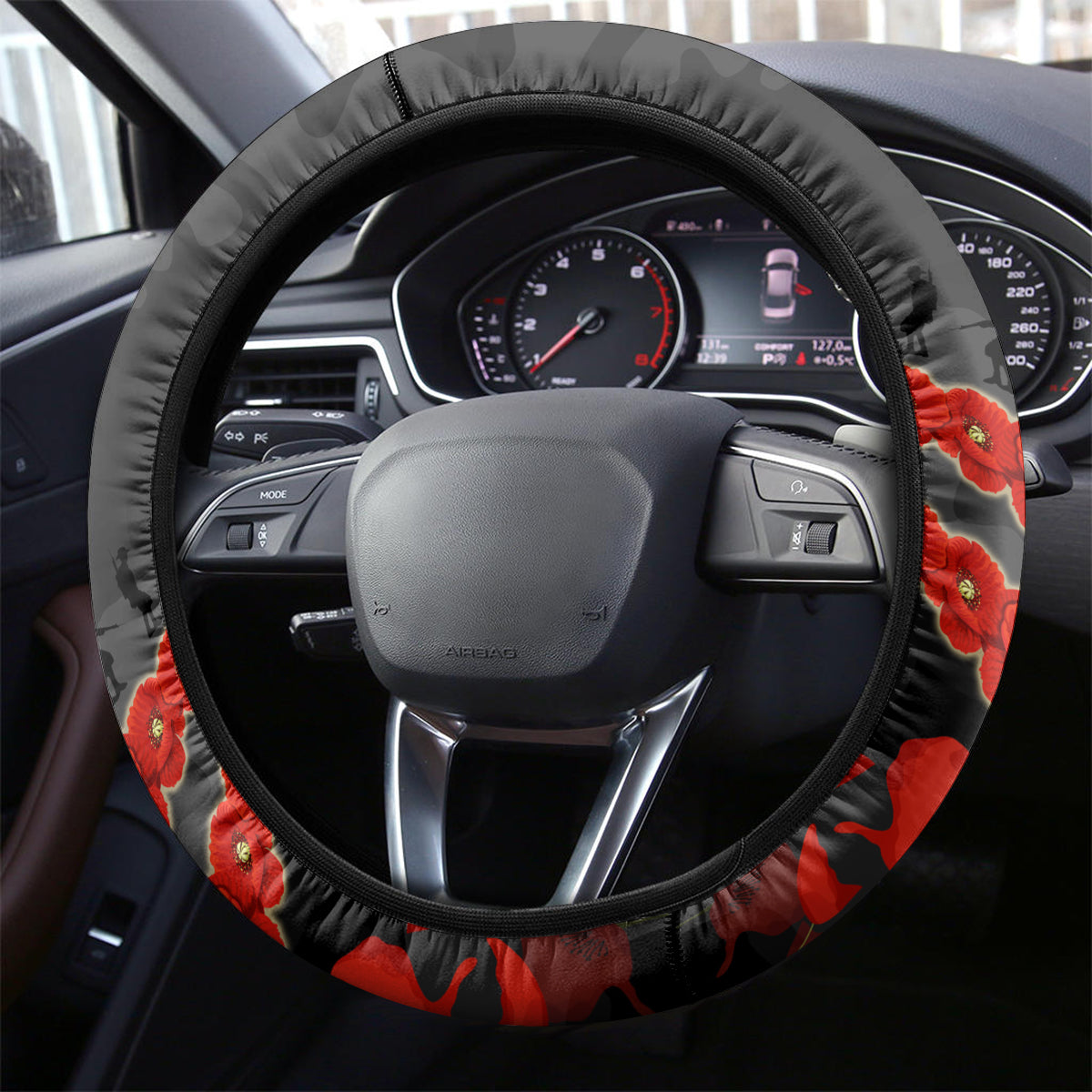 Custom Magpies Football Steering Wheel Cover ANZAC Lest We Forget
