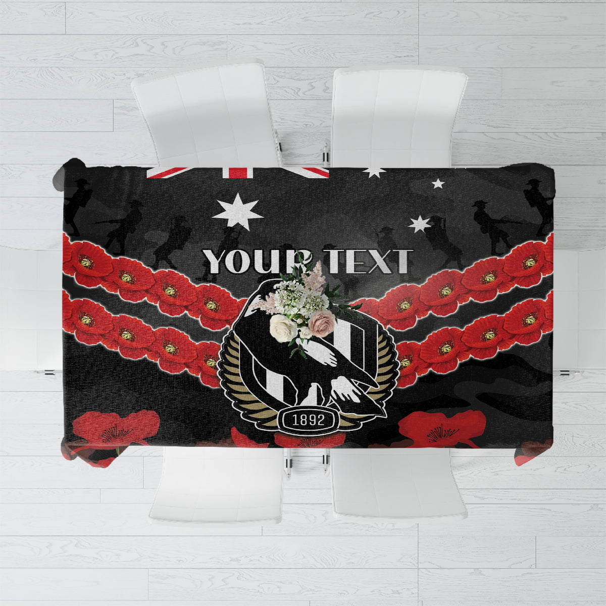 Custom Magpies Football Tablecloth ANZAC Lest We Forget