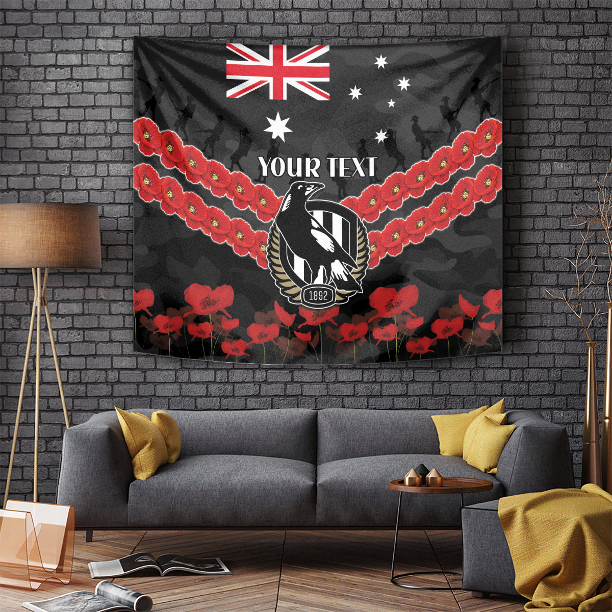 Custom Magpies Football Tapestry ANZAC Lest We Forget