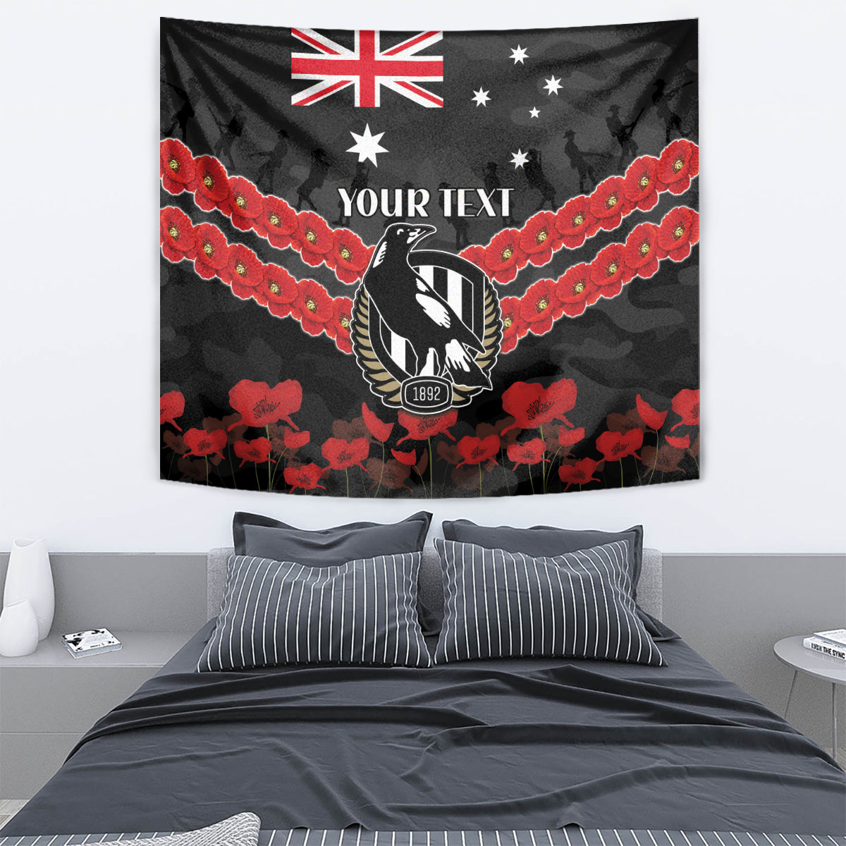 Custom Magpies Football Tapestry ANZAC Lest We Forget