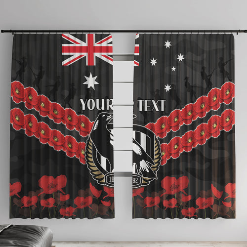 Custom Magpies Football Window Curtain ANZAC Lest We Forget