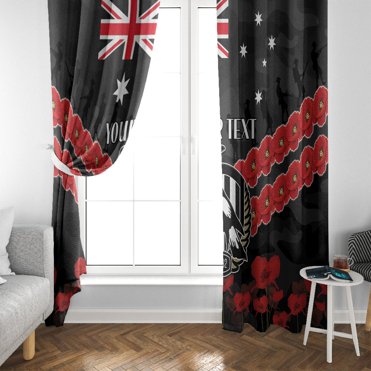 Custom Magpies Football Window Curtain ANZAC Lest We Forget